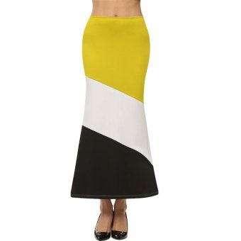 Cyber Zeagoo Elegant Ladies Casual Patchwork Full Length Skirt (Yellow)  