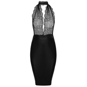 Cyber Zeagoo Lace Halter Neck Backless Bodycon Cocktail Party Dress (Black) - Intl - intl  