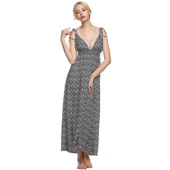 Cyber Zeagoo Sexy Women Deep V-Neck Empire Waist Backless Print Maxi Long Dress - intl  