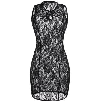 Cyber Zeagoo Stylish Women Sleeveless Lace Floral Bodycon Package Hip Party Pencil Dress (Black) - intl  