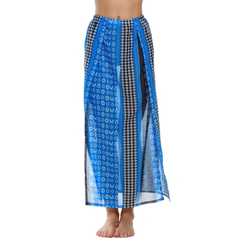 Cyber Zeagoo Summer Women Print Elastic Waist High Slit Maxi Long Beach Skirt  