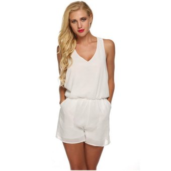 Cyber Zeagoo V-Neck Sleevless Chiffon Lace Backless Jumpsuit Romper (White)  