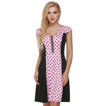 Cyber Zeagoo Women Cap Sleeve Dots Flare Fit A-Line Cocktail Party Dress (Pink) - intl  