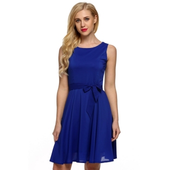 Cyber Zeagoo Women Casual Sleeveless A-line Pleated Dress (Blue) - intl  