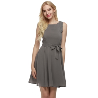Cyber Zeagoo Women Casual Sleeveless A-line Pleated Dress (Grey) - intl  