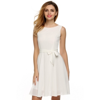 Cyber Zeagoo Women Casual Sleeveless A-line Pleated Dress (White) - intl  