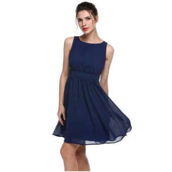 Cyber Zeagoo Women Chiffon Sleeveless Draped Flare Fit Cocktail Party Evening Dress(blue)  