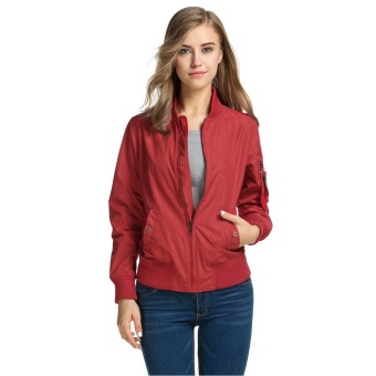 Cyber Zeagoo Women Classic Solid Biker Slim Jacket Zip Up Short Bomber Jacket Coat ( Red ) - intl  