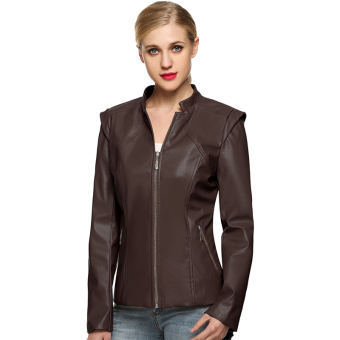 Cyber Zeagoo Women Cool Synthetic Leather Zipper Pocket Jacket Coat Outwear Top  