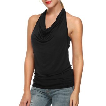 Cyber Zeagoo Women Cowl Neck Backless Solid Ruched Twinset Tank Tops  