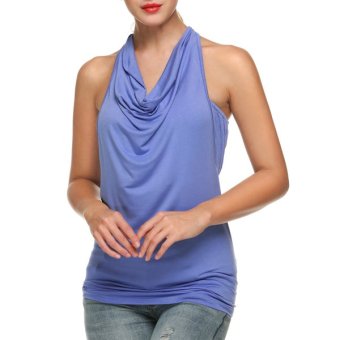 Cyber Zeagoo Women Cowl Neck Backless Solid Ruched Twinset Tank Tops(Purple)  