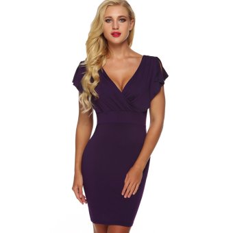 Cyber Zeagoo Women Crossover Slit Short Sleeve Bodycon Dress (Purple) - intl  