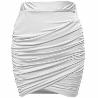 Cyber Zeagoo Women Elastic Waist Slim Fit Stretch Ruched Short Mini Pencil Skirt (White)  