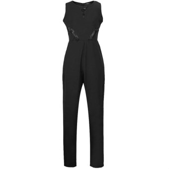 Cyber Zeagoo Women Ladies Evening Party Sleeveless Lace Patchwork Long Jumpsuit (Black) - intl  