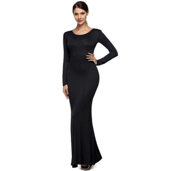 Cyber ZEAGOO Women Sexy Backless Back Open Cutout O-neck Long Party Ball Dress(black) - intl  