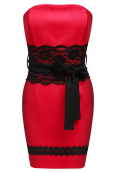 Cyber Zeagoo Women Sexy Strapless Lace Patchwork Bodycon Mini Party Dress ( Red )  