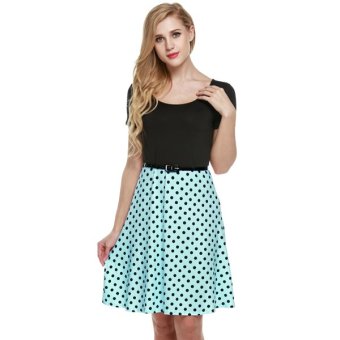 Cyber Zeagoo Women Short Sleeve O-Neck Polka Dots A-Line Dress With Belt  