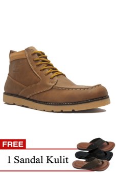 D-Island Shoes Boots Sole Rubber High Quality Leather - Soft Brown + Gratis 1 Sandal Kulit  