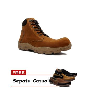 D-Island Shoes Safety Boots Rocky Suede Leather + Gratis 1 Sepatu  