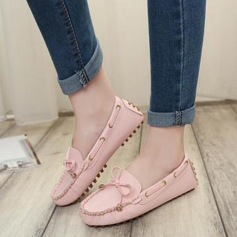D109 Women's OL Rubber Sole Driving Leather Moccasin Casual Loafer Flats Shoes Pink - intl  