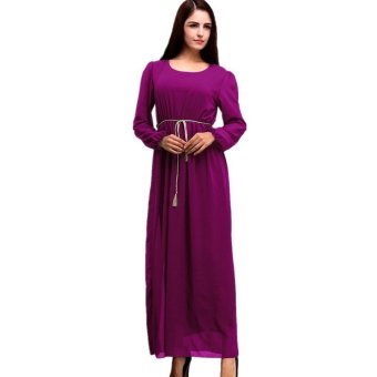 Daily Long Chiffon Muslim Dress with Belt (Purple) (Intl)  