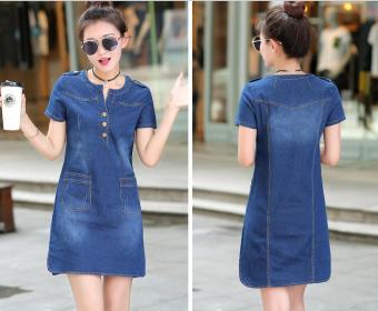 Denim dress new Korean version long section of short sleeve thin denim skirt - intl  