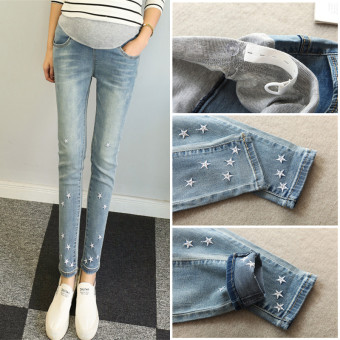 Denim Maternity Belly Jeans Star Embroidery - Intl  