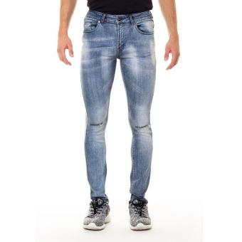 DocDenim Men Jeans Flazz Cut Ripped Super Slim Fit - Biru  