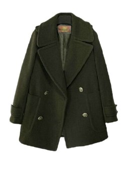 Double Breasted Front Notched Peacoat with Pockets Army Green  