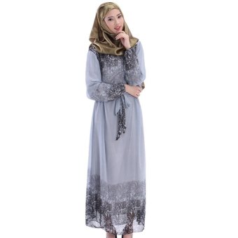 Double Layer Thick Chiffon Long Maxi Dress with Sash Belt (Grey)  