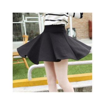 DR218 Women's high waist sexy cute pleated black color short mini skirt One size - intl  