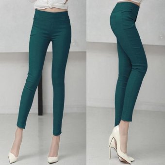 Drop Shipping Colored Stretch Fashion Female Candy Colored Pencil Women's Pants Elastic Cotton Pants OL Slim Trousers Size (Green) - intl  