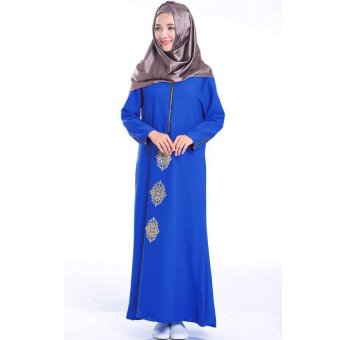 EGC Muslim gilding long dress Neckline and Cuff with zipper(Blue)  