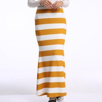 EGC Muslim long skirt stripes skirts(Yellow)  