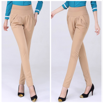 Elastic Waist Harem Pants Female Casual Thin Stretch Pants Trousers Plus Size S-5XL Khaki - intl  