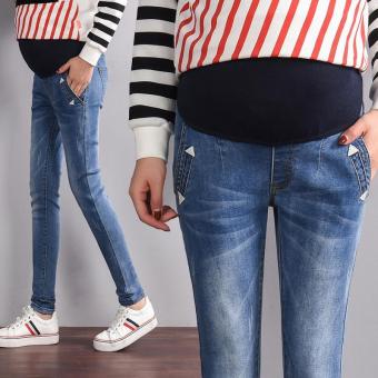 Elastic Waist Wash Denim Jeans For Pregnant Women - intl  