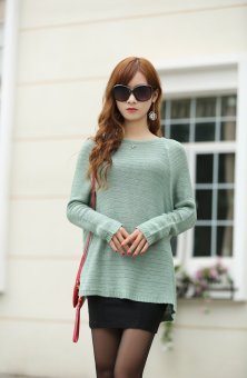 Elegant Batwing Sleeve Knitted Loose Long Sweater Green  