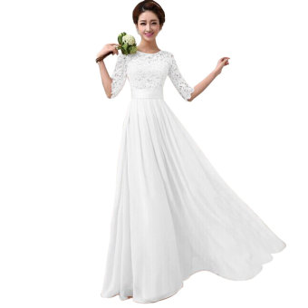 Elegant Long Sleeve Ball Gown Evening Party Long Dress - Intl (Color:White) (Size:XS) - intl  