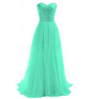 Elegant Strapless A-Line Tulle Evening Dress Sequins Long Prom Dresses Cocktail Party Dress (Green) - intl  