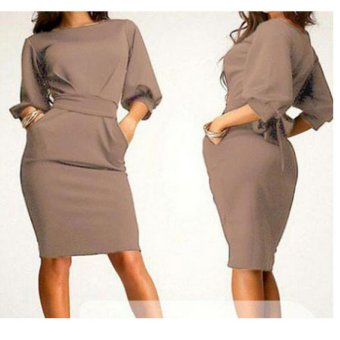 Elegant Womens Office Lady Formal Business Work Party Sheath Tunic Pencil Dress Brown - intl  