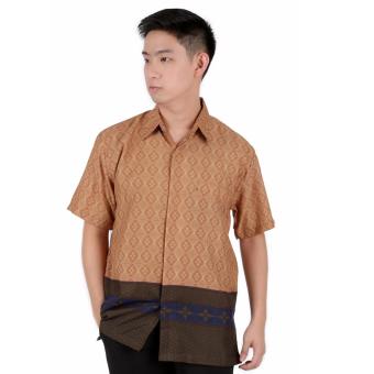 Elfs Shop - Kemeja Batik Formal Pria Lengan Pendek Semi Satin 8F17008-Coklat Muda  