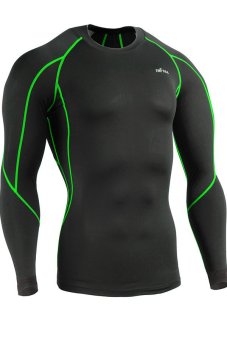 EMFRAA Skin Compression Running Golf Sport Base Layer Top (Black/Green) (EXPORT)  