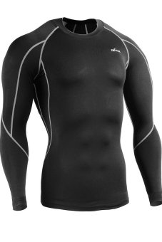 EMFRAA Sports Base Layers Compression Skin Tight Shirts Long sleeve T-shirts (Black/Grey) (EXPORT)  