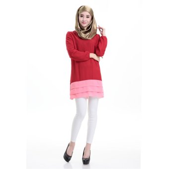 EOZY Brand New Women Muslim Wear Muslem Dresses Skirts Islam Style Female Muslim Poly Chiffon Midi Dresses (Red)  