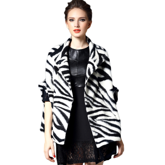 EOZY Fashion Autumn Winter Lady Women Zebra Stripes Soft Warm Short Loose Wool Coat Jackets (White & Black) - intl  
