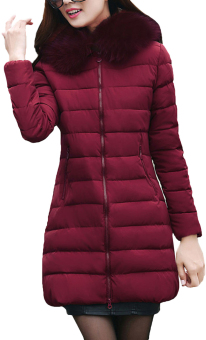 EOZY Fashion Wanita Jaket Perempuan Jaket Gaya Korea Turun Kembung Perempuan Menebalkan Bulu Jaket Mantel Panjang Mantel Musim Dingin (Merah Anggur)  