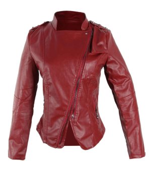 EOZY Fashion Women Long Sleeve Synthetic Leather Short Motorcycle Jacket Outerwear Coat (Red) - intl  