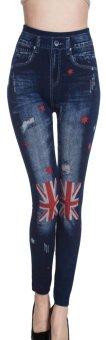 EOZY Fashion Women's Denim Print Fake Jeans Seamless Full Length Fleece Lined Leggings Elastic Skinny Ankle Length Pants Tattoo Jean (Blue) - intl  