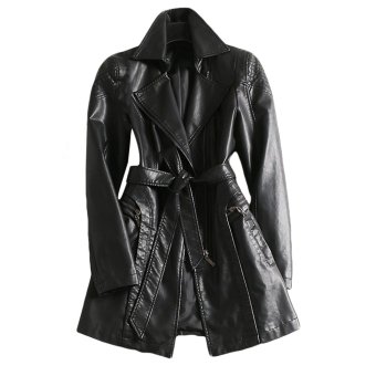 EOZY Fashion Women's PU Leather Jackets Korean Style All-match Lady Girl Outdoor Long Jackets Outerwear Tops Coats (Black) - intl  