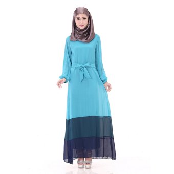 EOZY Hot Sale Ladies Women Muslim Wear Muslem Dresses Islam Style Female Muslim Poly Chiffon One-piece Dresses (Blue)  